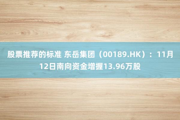 股票推荐的标准 东岳集团（00189.HK）：11月12日南向资金增握13.96万股