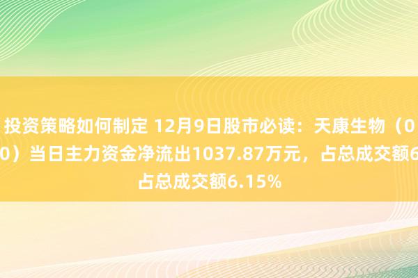 投资策略如何制定 12月9日股市必读：天康生物（002100）当日主力资金净流出1037.87万元，占总成交额6.15%