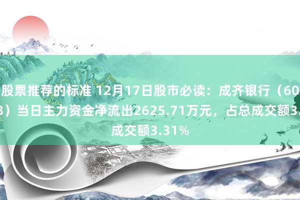 股票推荐的标准 12月17日股市必读：成齐银行（601838）当日主力资金净流出2625.71万元，占总成交额3.31%