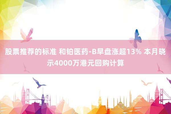 股票推荐的标准 和铂医药-B早盘涨超13% 本月晓示4000万港元回购计算