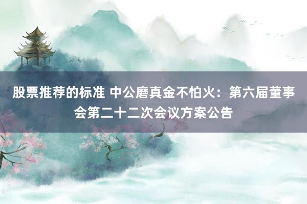 股票推荐的标准 中公磨真金不怕火：第六届董事会第二十二次会议方案公告