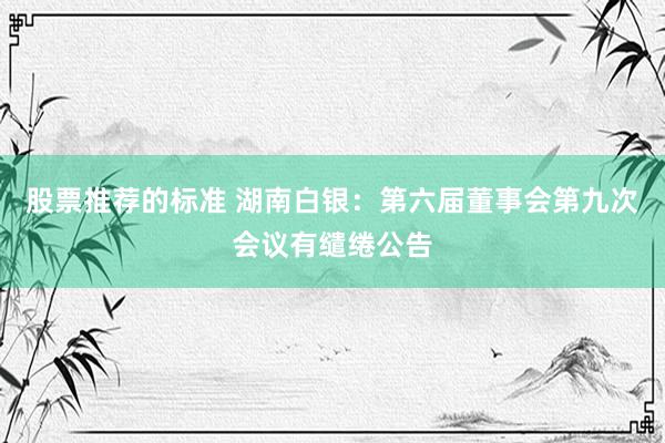 股票推荐的标准 湖南白银：第六届董事会第九次会议有缱绻公告